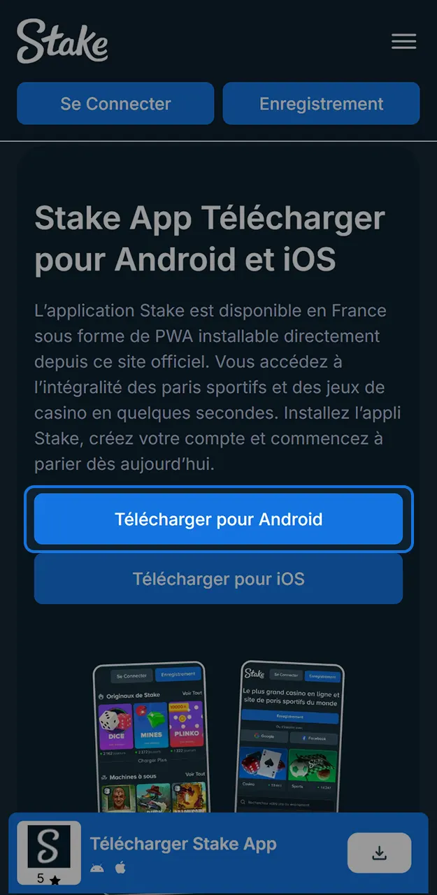 Consultez le guide pour installer l'application mobile de Stake en France.