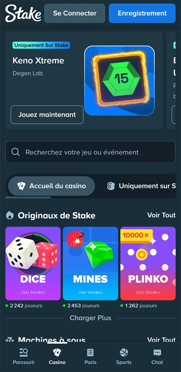 L'application Stake propose des milliers de jeux de casino populaires.