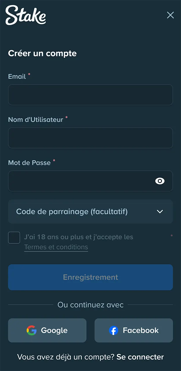 Téléchargez l'application et créez un nouveau compte sur Stake.