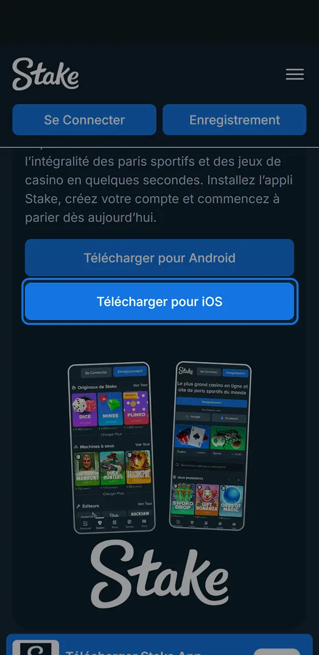 Cliquez sur le lien pour télécharger l'application Stake pour iOS.