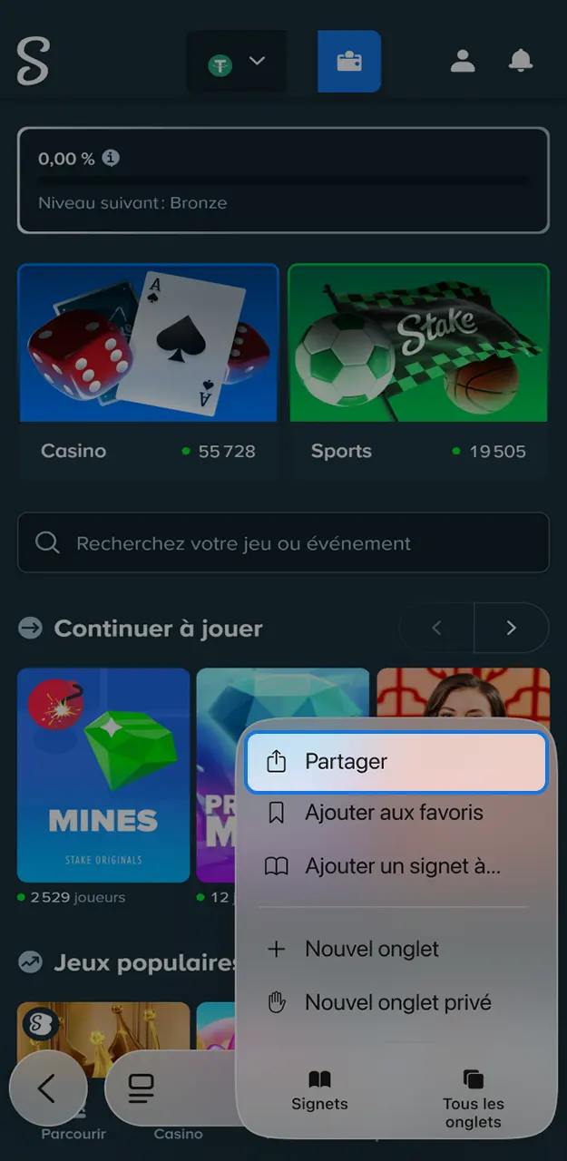 Suivez ces instructions pour ajouter l'application Stake sur iOS.