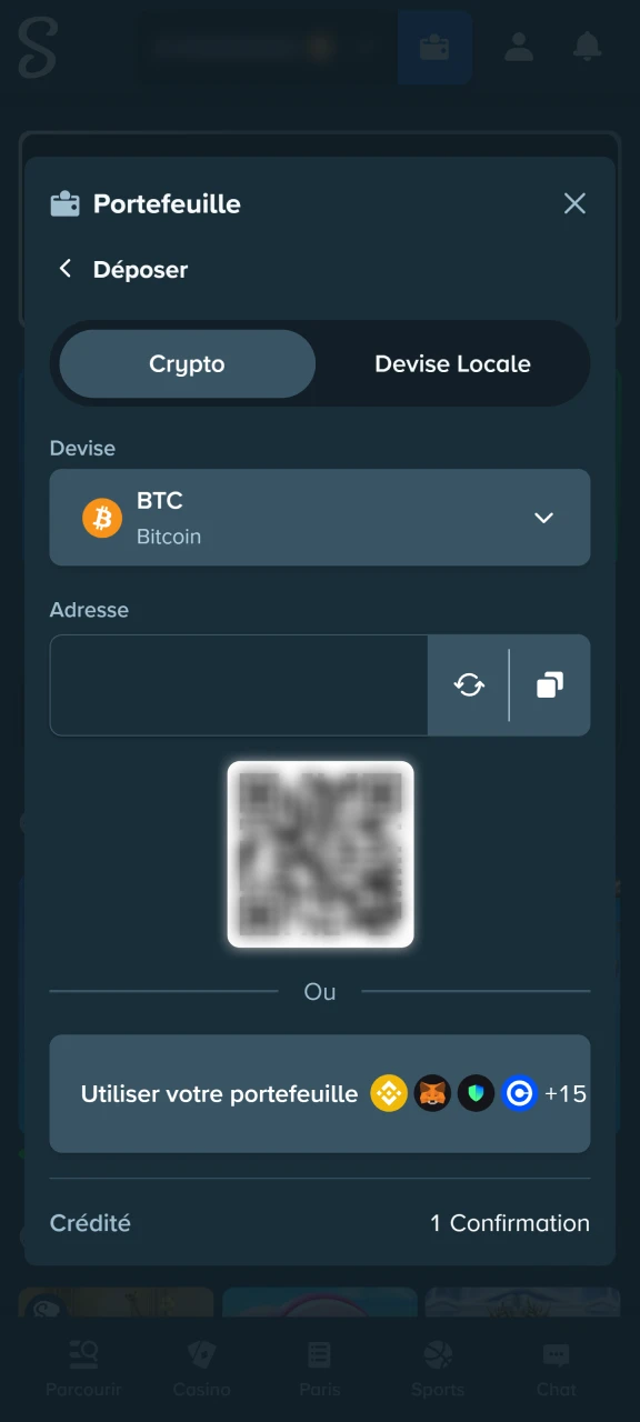 Ouvrez la page de dépôt sur la plateforme Stake.