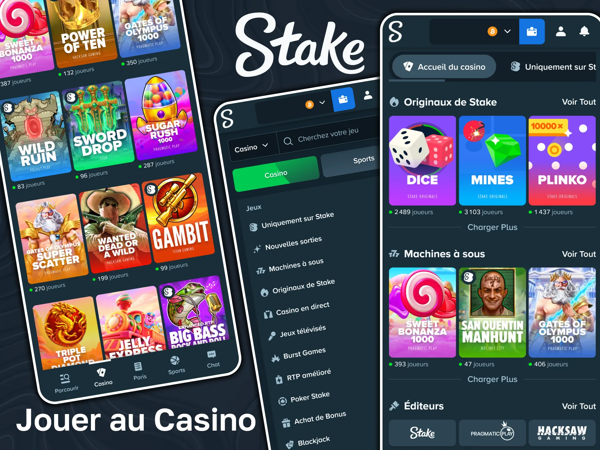 Jouez à une large gamme de jeux de casino via l'application Stake.