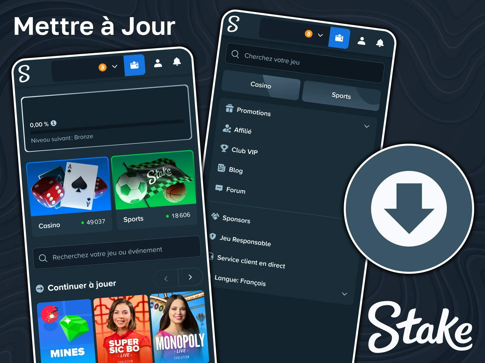 Veillez à mettre régulièrement à jour l'application Stake.