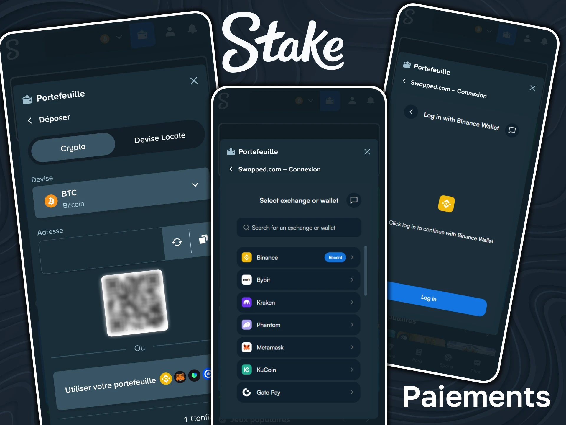 Payez avec un mode de paiement pratique sur l'application Stake.