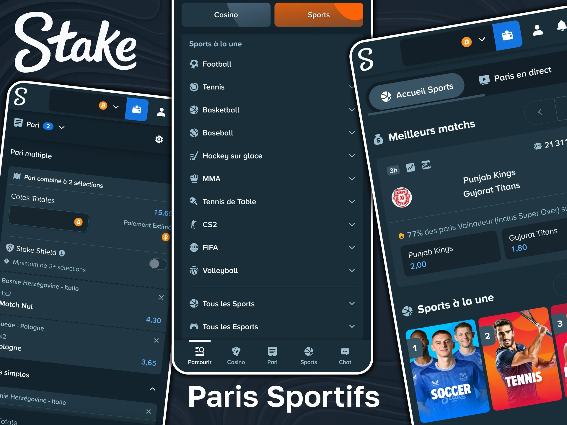 Placez vos paris sur votre sport préféré dans l'application officielle Stake.