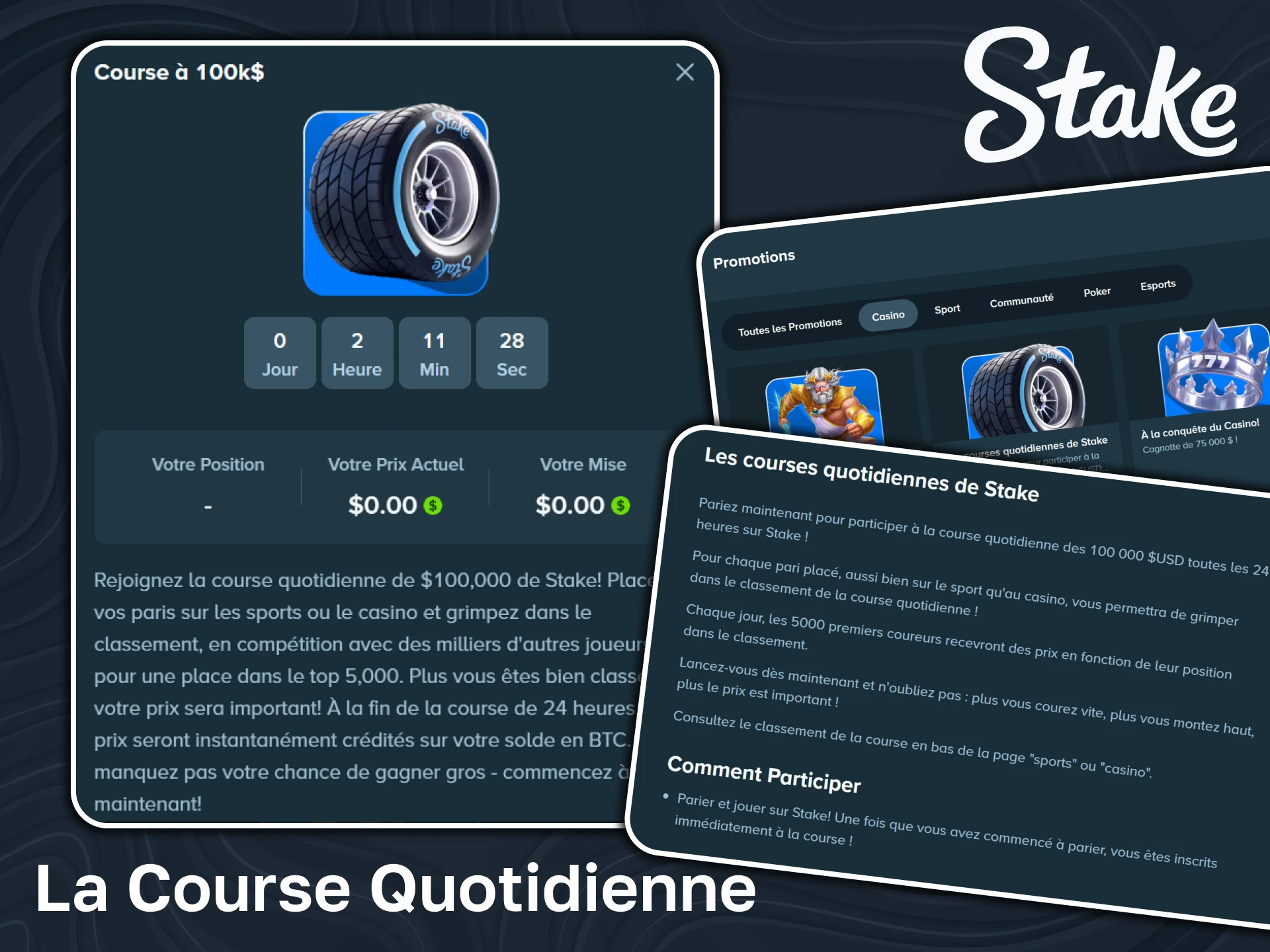 Obtenez des informations sur le bonus Course Quotidienne disponible sur Stake.