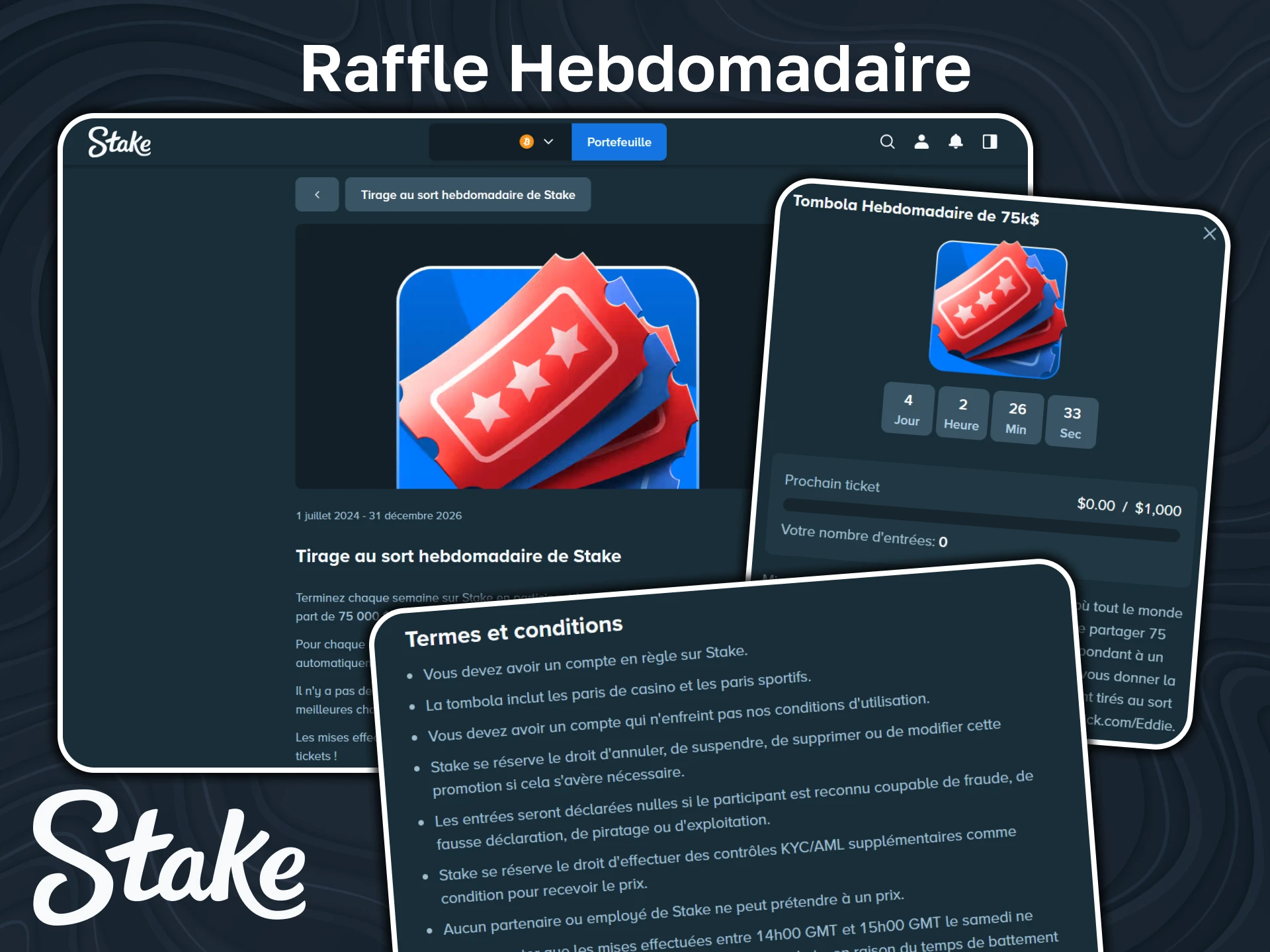 En savoir plus sur le bonus Raffle Hebdomadaire sur Stake.