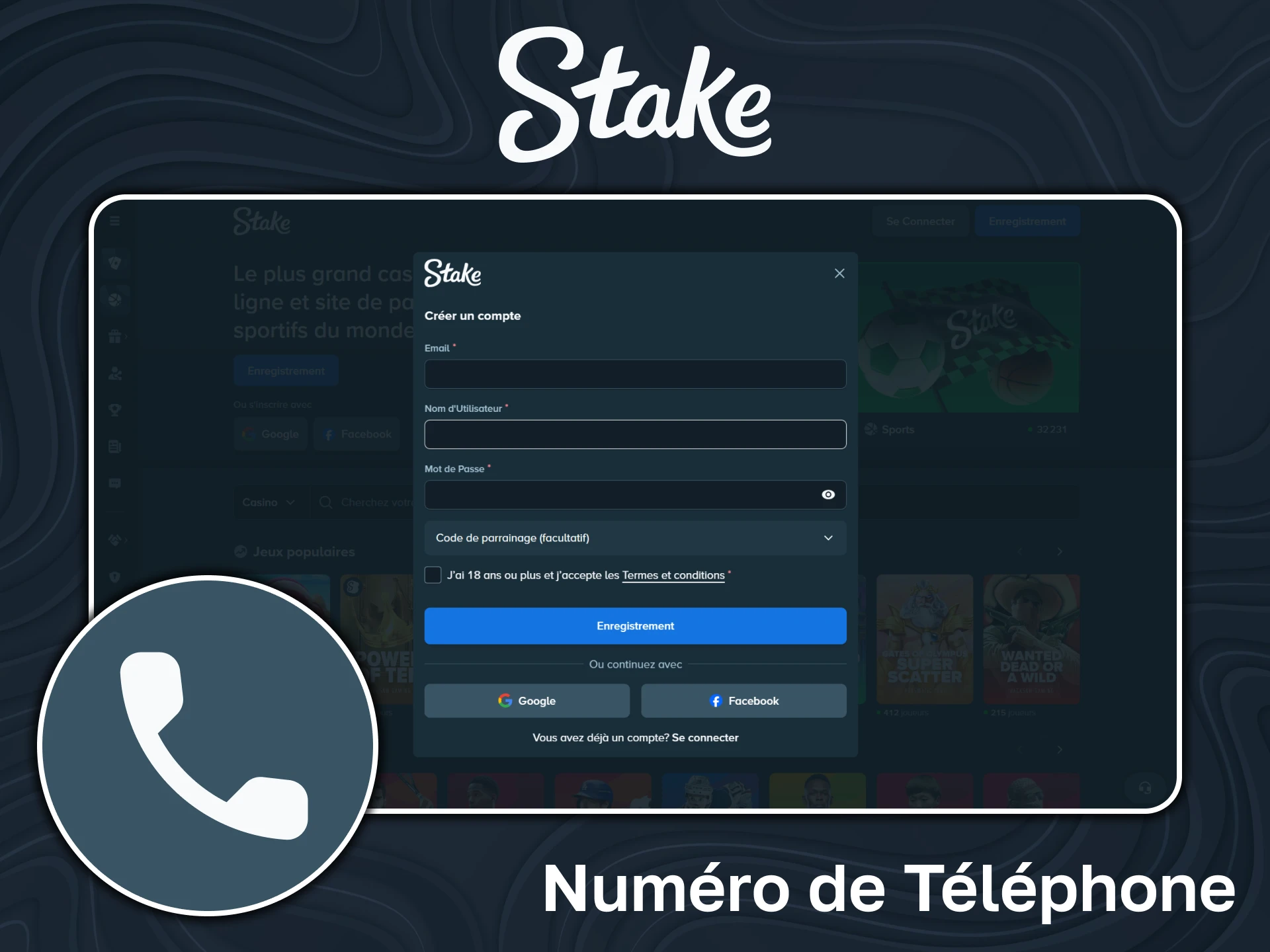 Utilisez votre numéro de téléphone pour vous inscrire sur Stake.